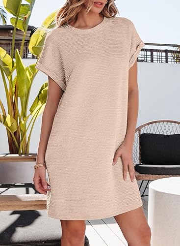 Womens Summer Dresses Fashion 2025 Short Sleeve Spring Mini Dress Casual Beach Vacation Clothes Dresses