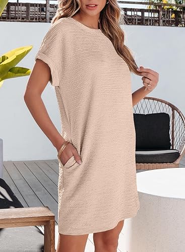 Womens Summer Dresses Fashion 2025 Short Sleeve Spring Mini Dress Casual Beach Vacation Clothes Dresses