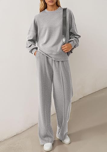 2 Piece Sets For Women Fall Trendy Long Sleeve Sweatshirt Wide Leg Pants Loungewear Set Matching Sweatsuit