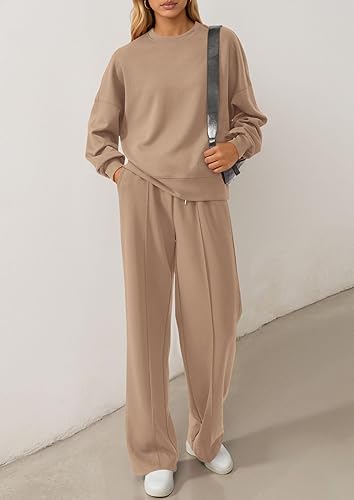 2 Piece Sets For Women Fall Trendy Long Sleeve Sweatshirt Wide Leg Pants Loungewear Set Matching Sweatsuit