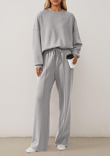 2 Piece Sets For Women Fall Trendy Long Sleeve Sweatshirt Wide Leg Pants Loungewear Set Matching Sweatsuit