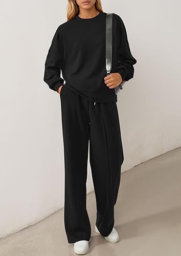 2 Piece Sets For Women Fall Trendy Long Sleeve Sweatshirt Wide Leg Pants Loungewear Set Matching Sweatsuit