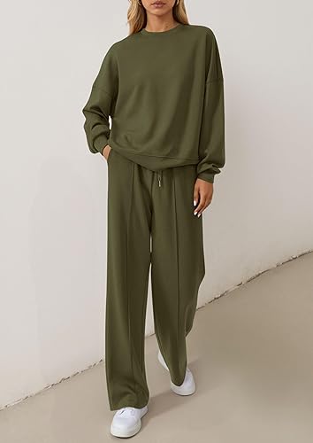 2 Piece Sets For Women Fall Trendy Long Sleeve Sweatshirt Wide Leg Pants Loungewear Set Matching Sweatsuit