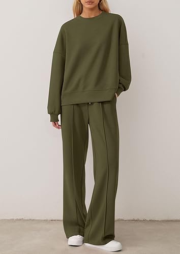 2 Piece Sets For Women Fall Trendy Long Sleeve Sweatshirt Wide Leg Pants Loungewear Set Matching Sweatsuit
