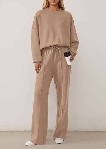 2 Piece Sets For Women Fall Trendy Long Sleeve Sweatshirt Wide Leg Pants Loungewear Set Matching Sweatsuit
