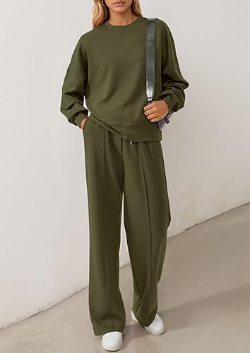 2 Piece Sets For Women Fall Trendy Long Sleeve Sweatshirt Wide Leg Pants Loungewear Set Matching Sweatsuit