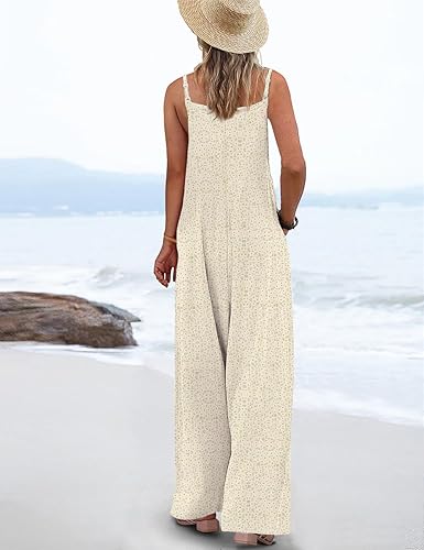 Women's Boho Wide Leg Overalls Floral Print Summer Jumpsuits Casual Romper Loose Outfits with Pockets