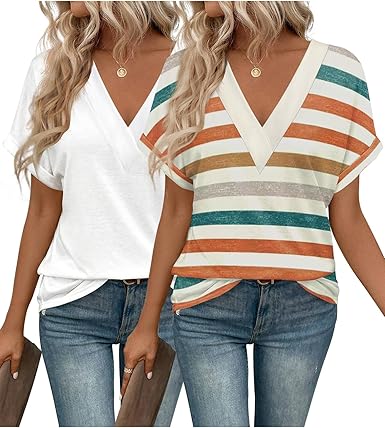 T Shirts Short Sleeve V Neck Tees Womens Fashion Tops Trendy Soft 2025 Casual Summer Spring Outfits Clothes