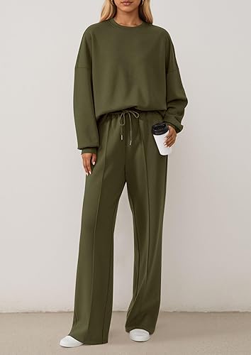 2 Piece Sets For Women Fall Trendy Long Sleeve Sweatshirt Wide Leg Pants Loungewear Set Matching Sweatsuit