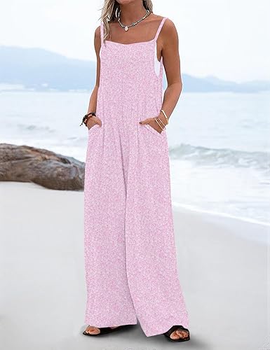 Women's Boho Wide Leg Overalls Floral Print Summer Jumpsuits Casual Romper Loose Outfits with Pockets