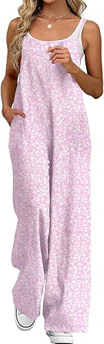 Women's Boho Wide Leg Overalls Floral Print Summer Jumpsuits Casual Romper Loose Outfits with Pockets