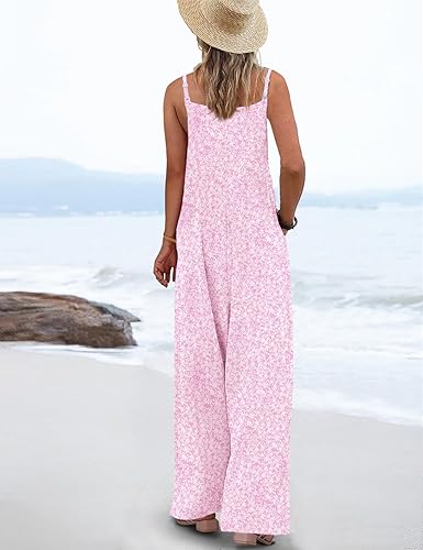 Women's Boho Wide Leg Overalls Floral Print Summer Jumpsuits Casual Romper Loose Outfits with Pockets