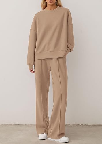 2 Piece Sets For Women Fall Trendy Long Sleeve Sweatshirt Wide Leg Pants Loungewear Set Matching Sweatsuit