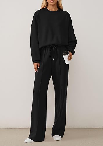 2 Piece Sets For Women Fall Trendy Long Sleeve Sweatshirt Wide Leg Pants Loungewear Set Matching Sweatsuit