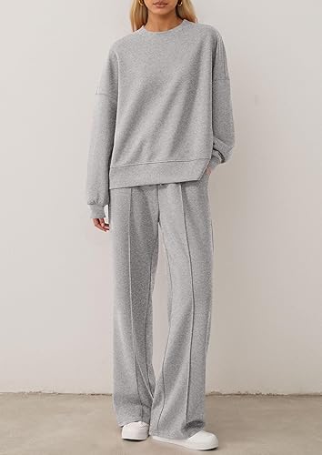 2 Piece Sets For Women Fall Trendy Long Sleeve Sweatshirt Wide Leg Pants Loungewear Set Matching Sweatsuit