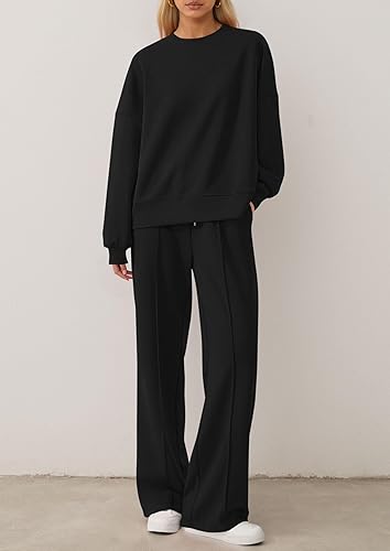 2 Piece Sets For Women Fall Trendy Long Sleeve Sweatshirt Wide Leg Pants Loungewear Set Matching Sweatsuit