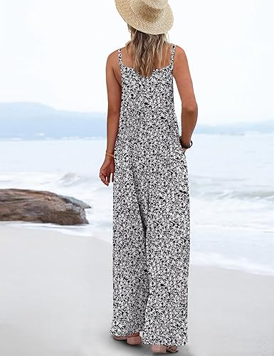Women's Boho Wide Leg Overalls Floral Print Summer Jumpsuits Casual Romper Loose Outfits with Pockets